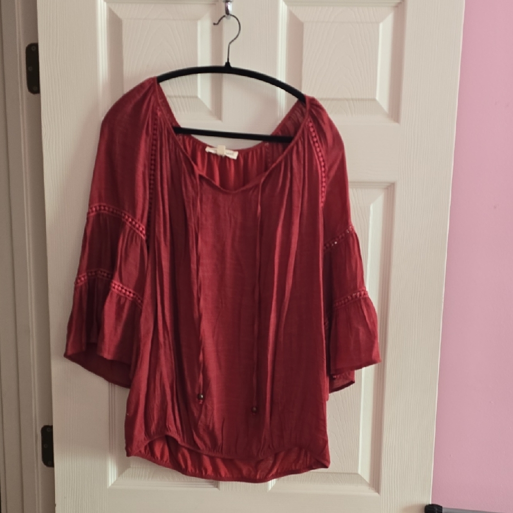 Chic Red Women's Blouse with Sleeve Details